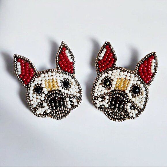 SET OF 2 PAIRS NEW Frenchie French Bulldog Seed Bead Earrings Boutique Quality - Picture 9 of 9